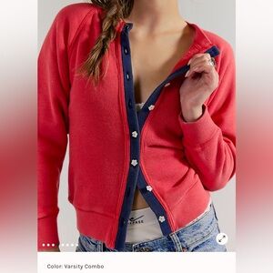 NWT Free People Red Varsity Combo Cardigan